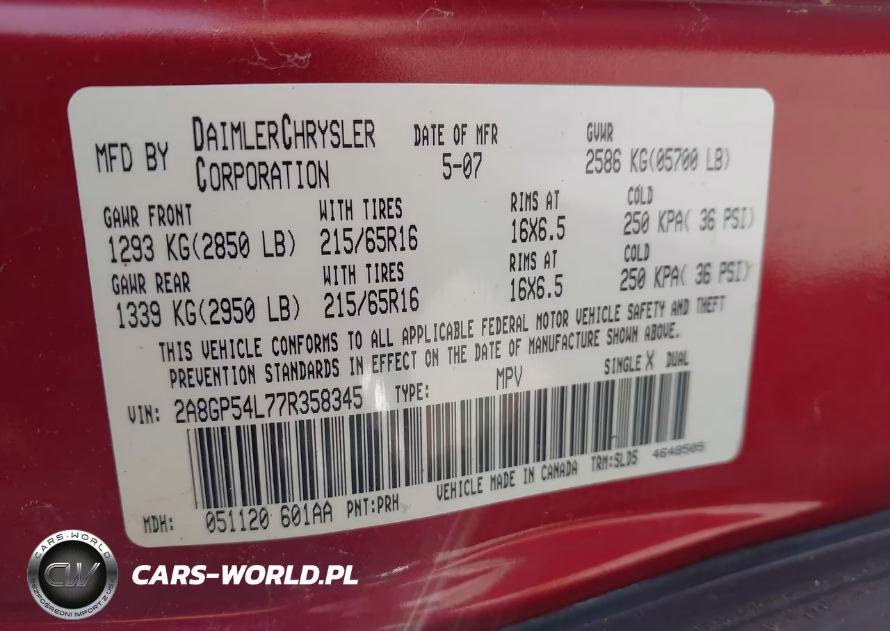 2007 Chrysler Town & Country Touring VIN:2A8GP54L77R358345 - 9