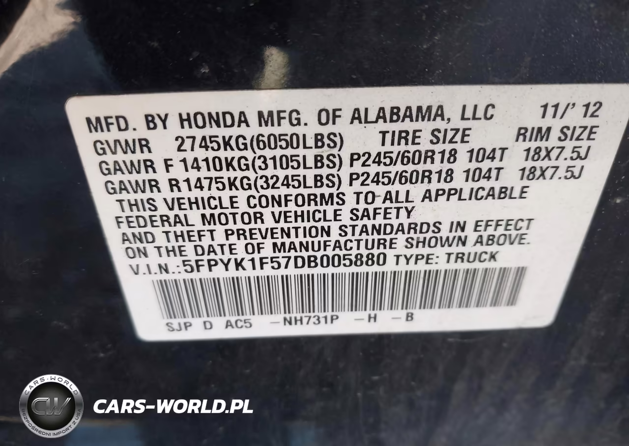 2013 Honda Ridgeline Rtl VIN:5FPYK1F57DB005880 - 9
