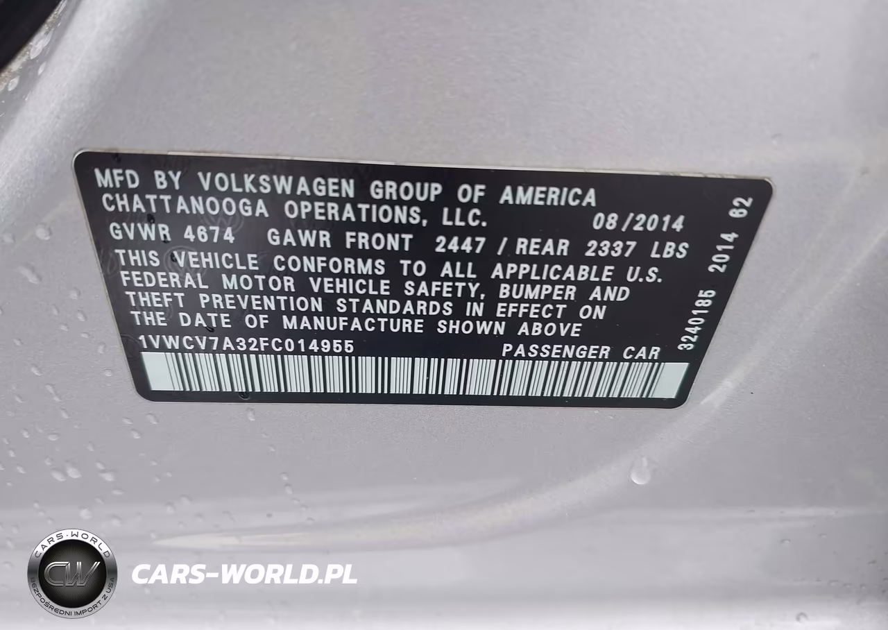 2015 Volkswagen Passat 2.0L Tdi Sel Premium VIN:1VWCV7A32FC014955 - 9