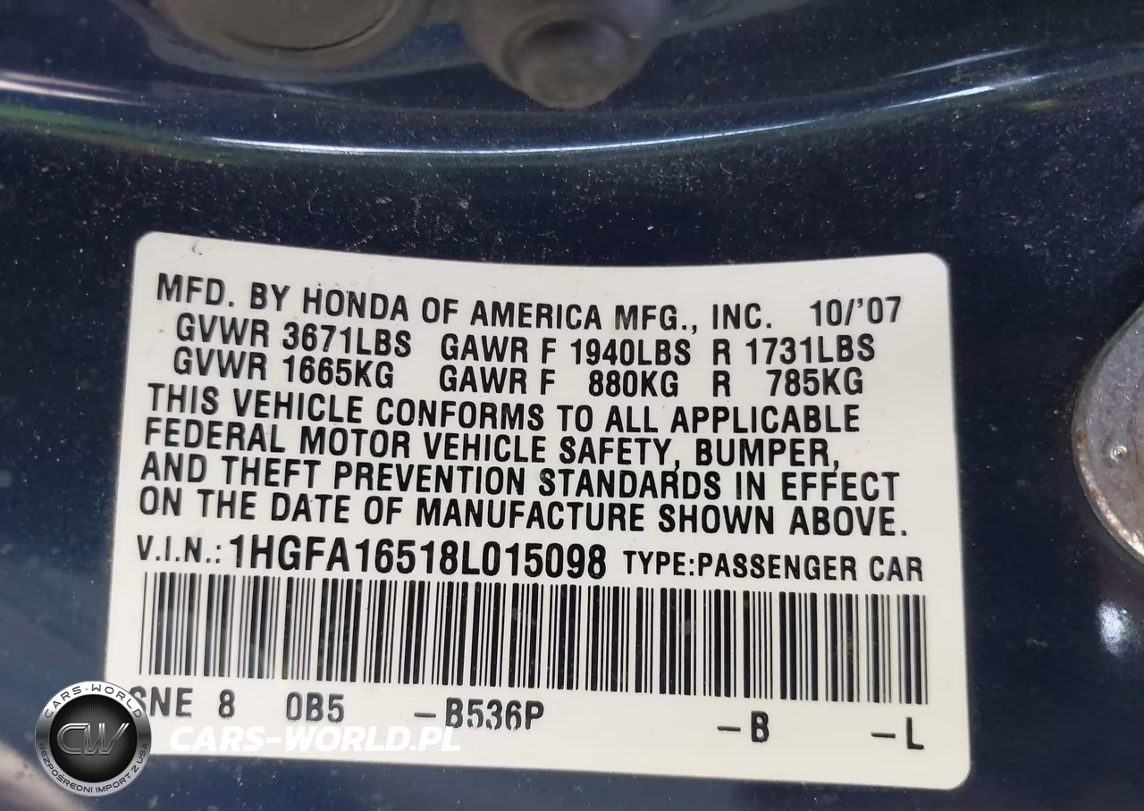2008 Honda Civic Lx VIN:1HGFA16518L015098 - 9