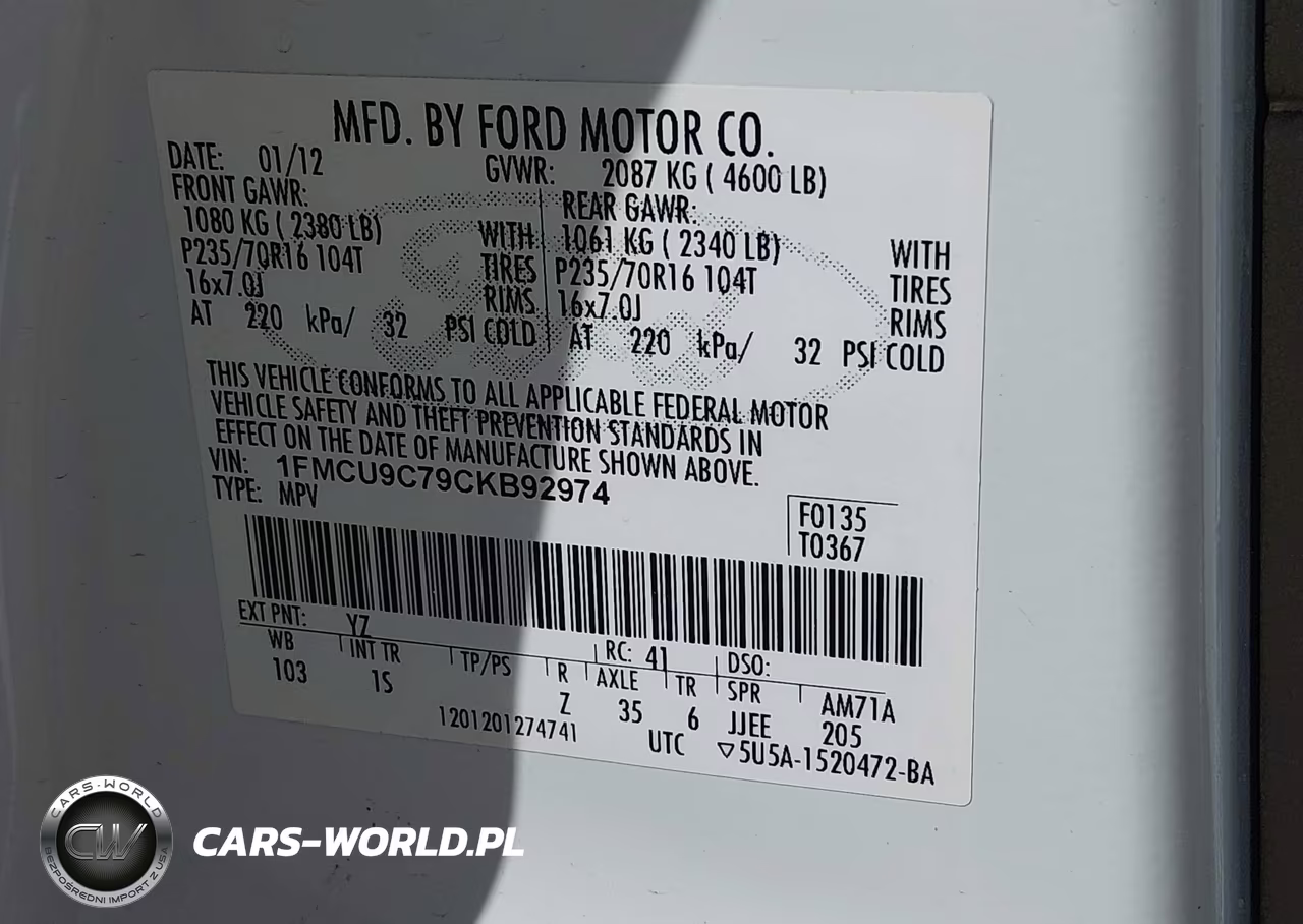 2012 Ford Escape Xls VIN:1FMCU9C79CKB92974 - 9