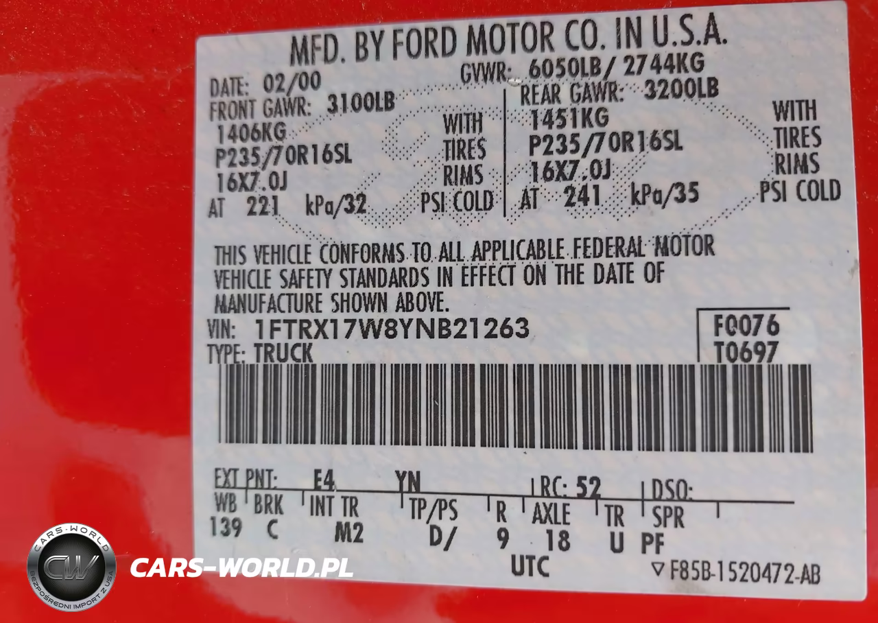 2000 Ford F-150 Lariat-Work Series-Xl-Xlt VIN:1FTRX17W8YNB21263 - 9
