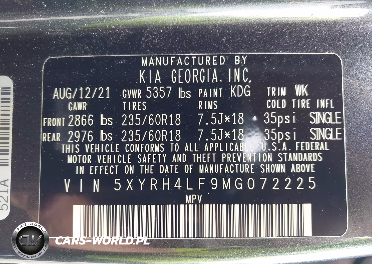 2021 Kia Sorento Ex VIN:5XYRH4LF9MG072225 - 9