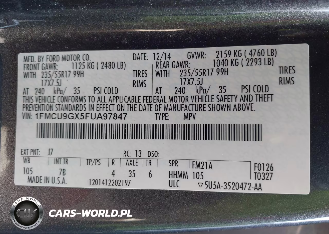2015 Ford Escape Se VIN:1FMCU9GX5FUA97847 - 9