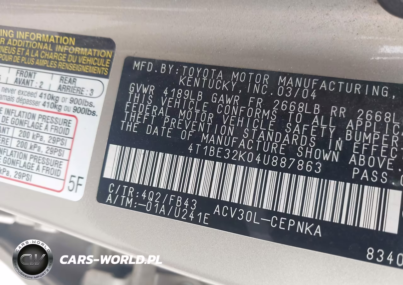 2004 Toyota Camry Le VIN:4T1BE32K04U887863 - 9