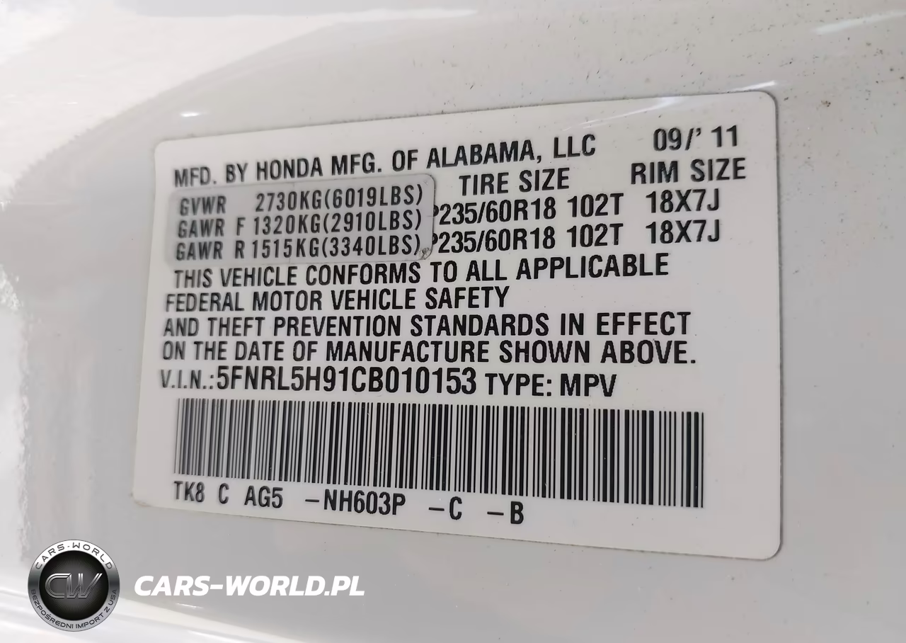 2012 Honda Odyssey Touring-Touring Elite VIN:5FNRL5H91CB010153 - 9
