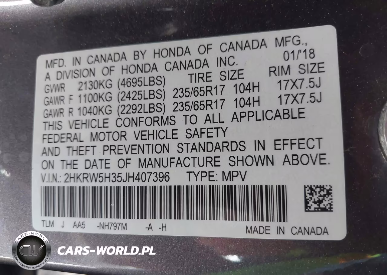 2018 Honda Cr-V Lx VIN:2HKRW5H35JH407396 - 9