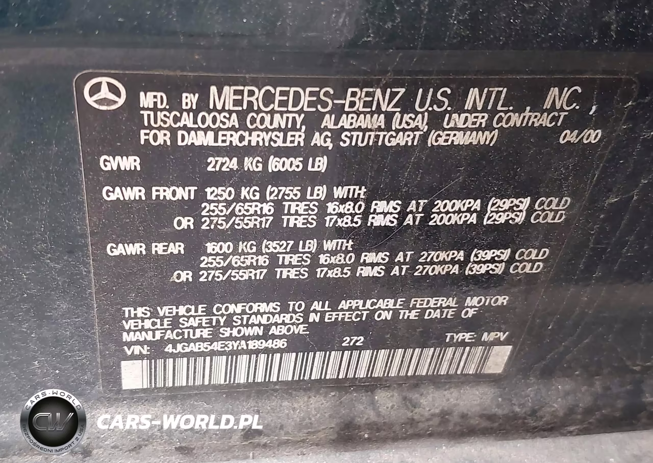 2000 Mercedes-Benz Ml 320 VIN:4JGAB54E3YA189486 - 9