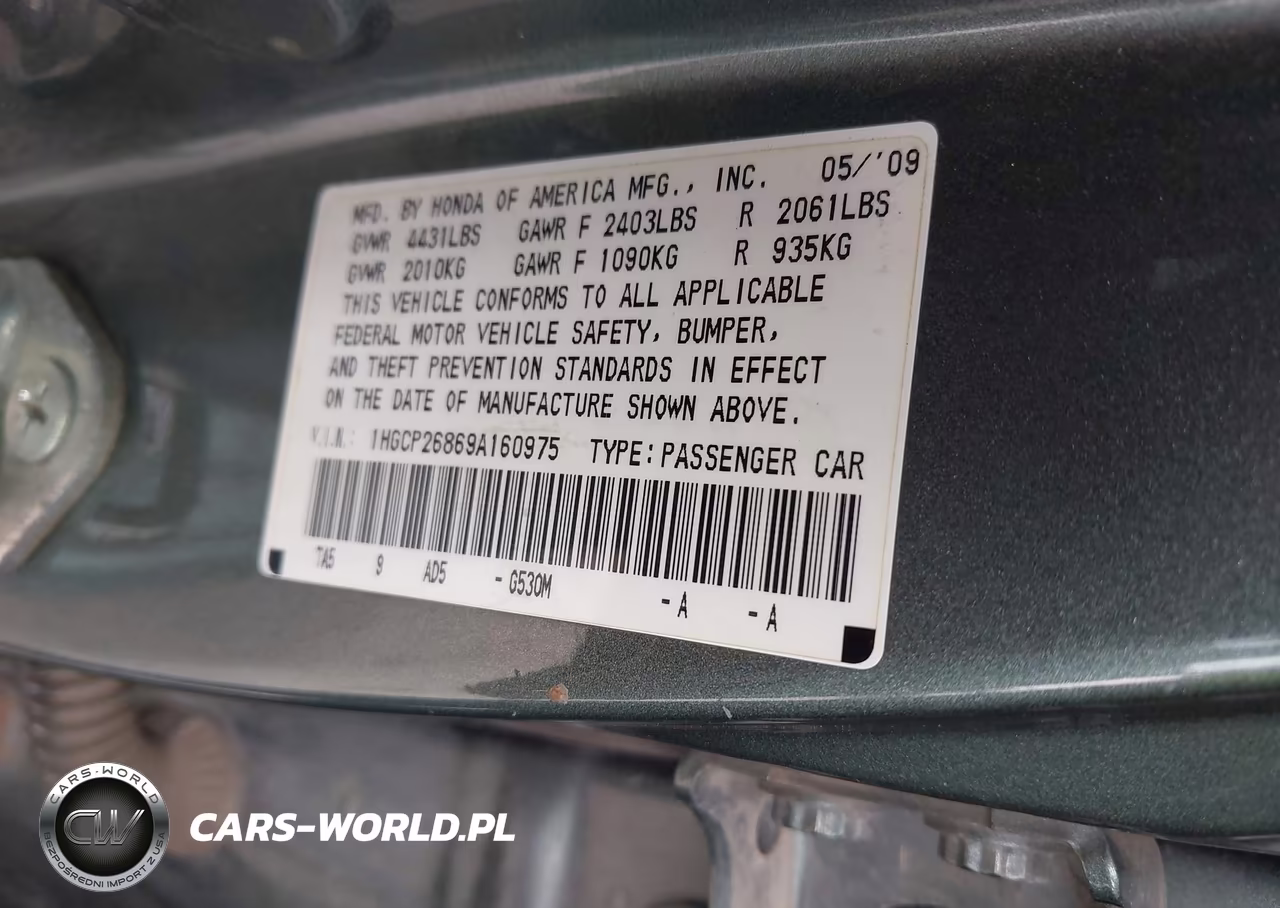 2009 Honda Accord 2.4 Ex-L VIN:1HGCP26869A160975 - 9