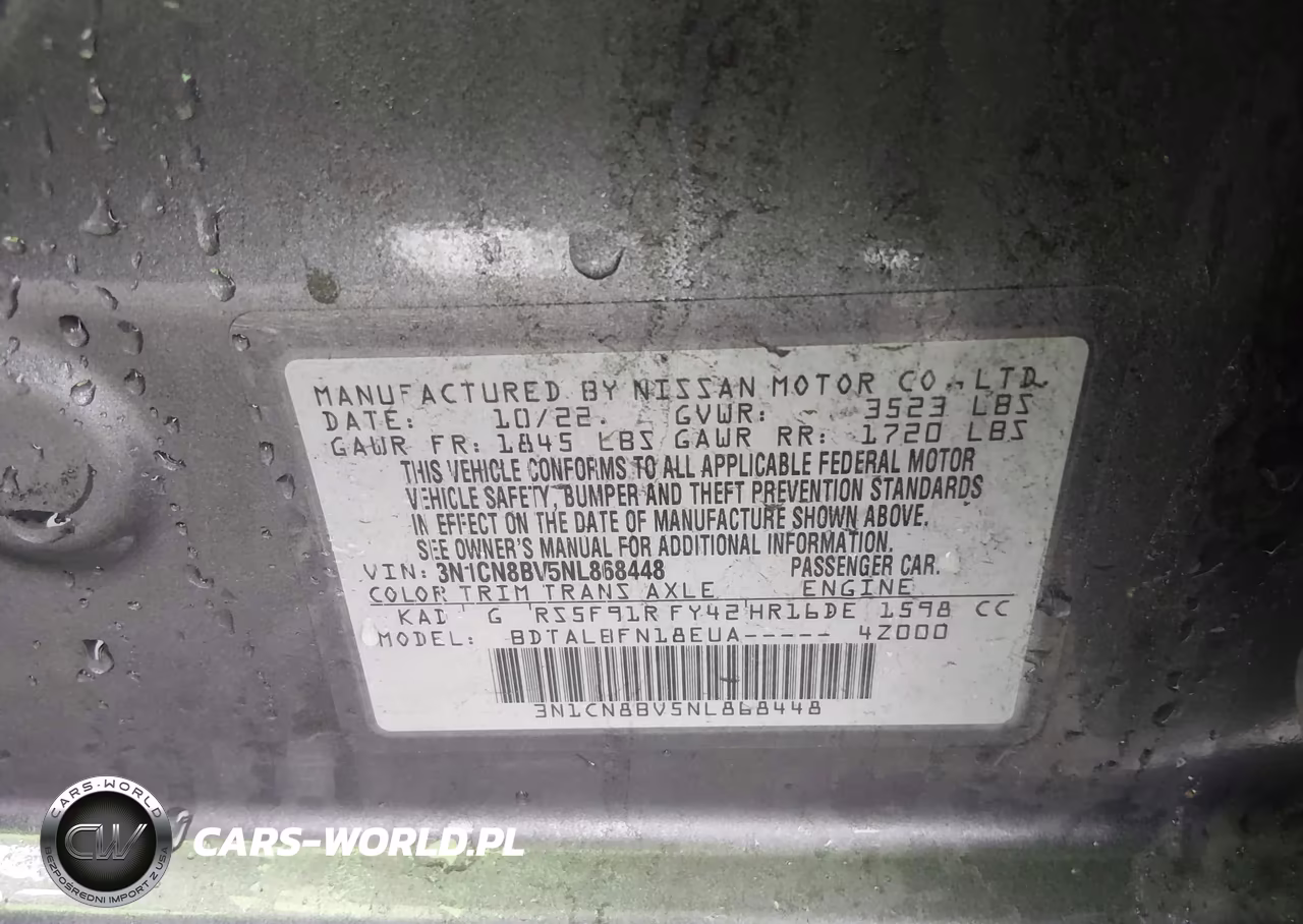 2022 Nissan Versa S 5-Speed Manual Transmission VIN:3N1CN8BV5NL868448 - 9