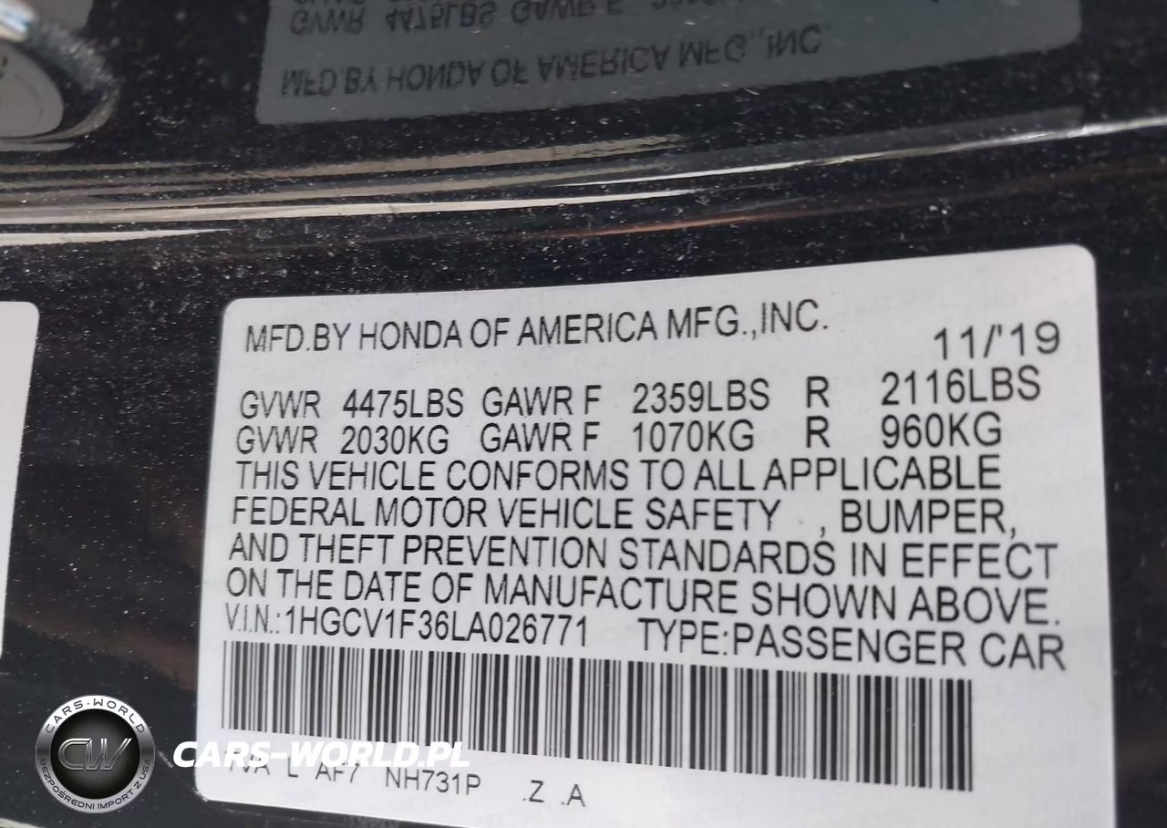 2020 Honda Accord Sport VIN:1HGCV1F36LA026771 - 9