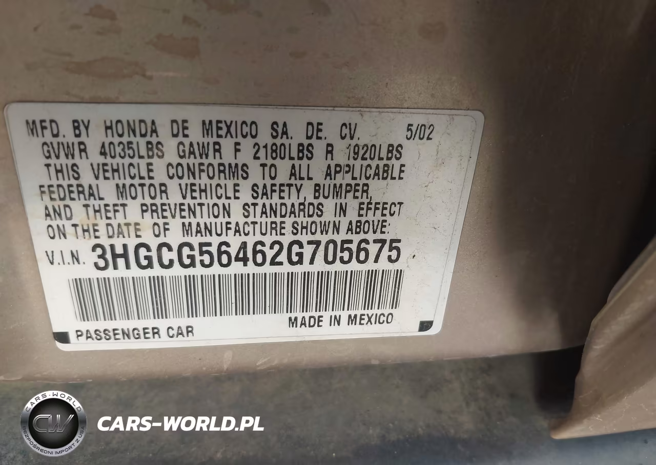 2002 Honda Accord 2.3 Lx VIN:3HGCG56462G705675 - 9