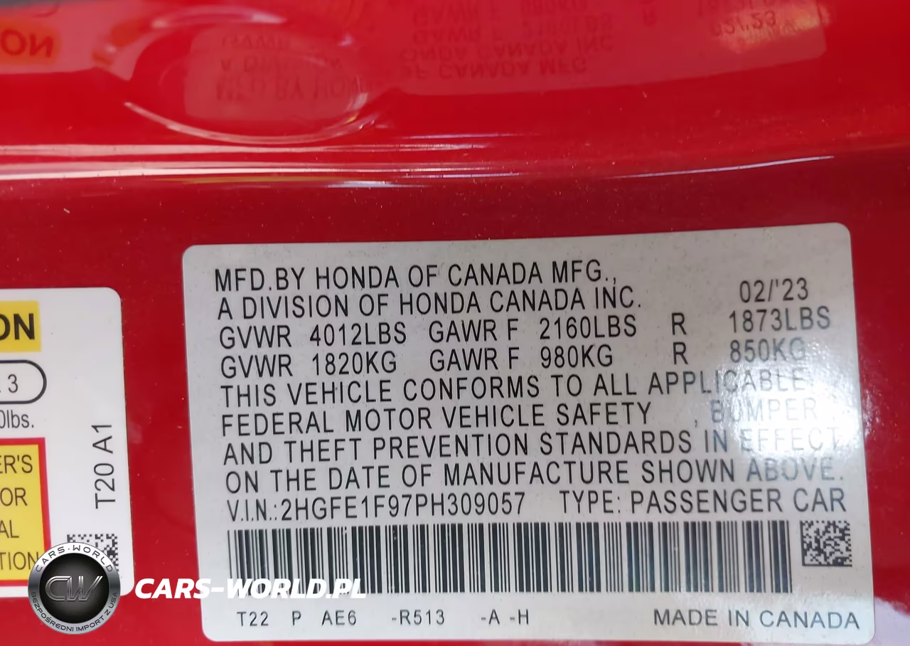 2023 Honda Civic Touring VIN:2HGFE1F97PH309057 - 9