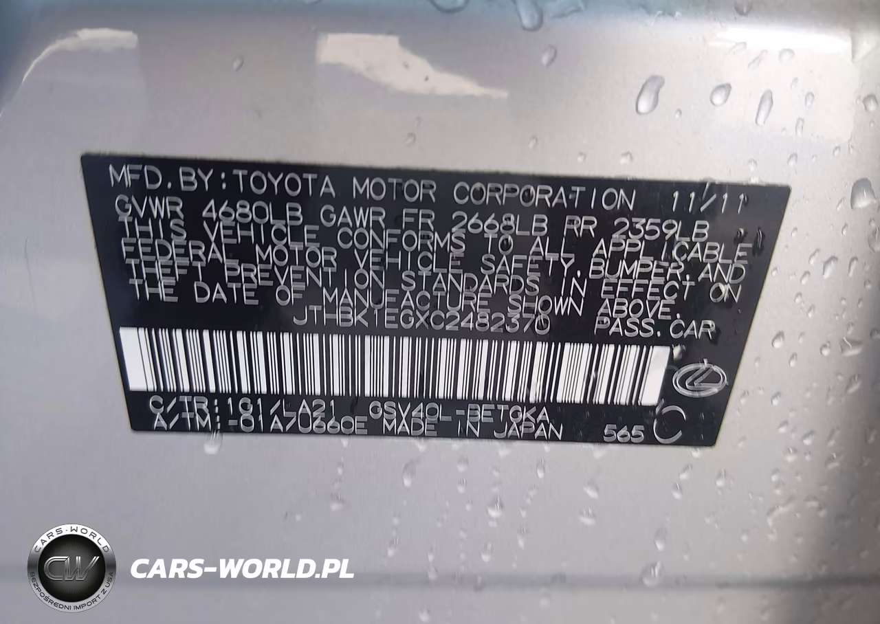 2012 Lexus Es 350 VIN:JTHBK1EGXC2482370 - 9