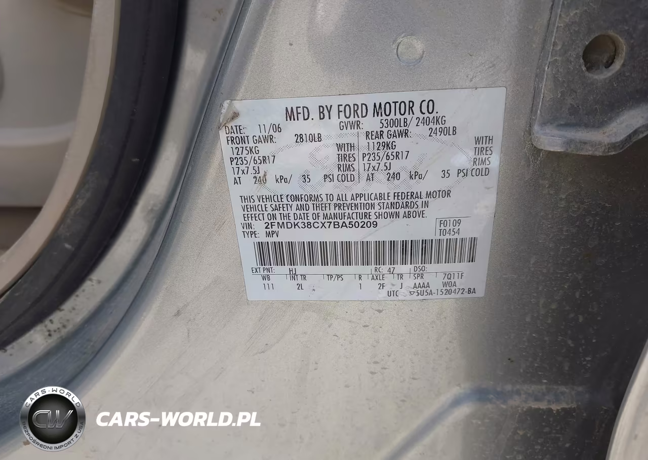 2007 Ford Edge Sel VIN:2FMDK38CX7BA50209 - 9
