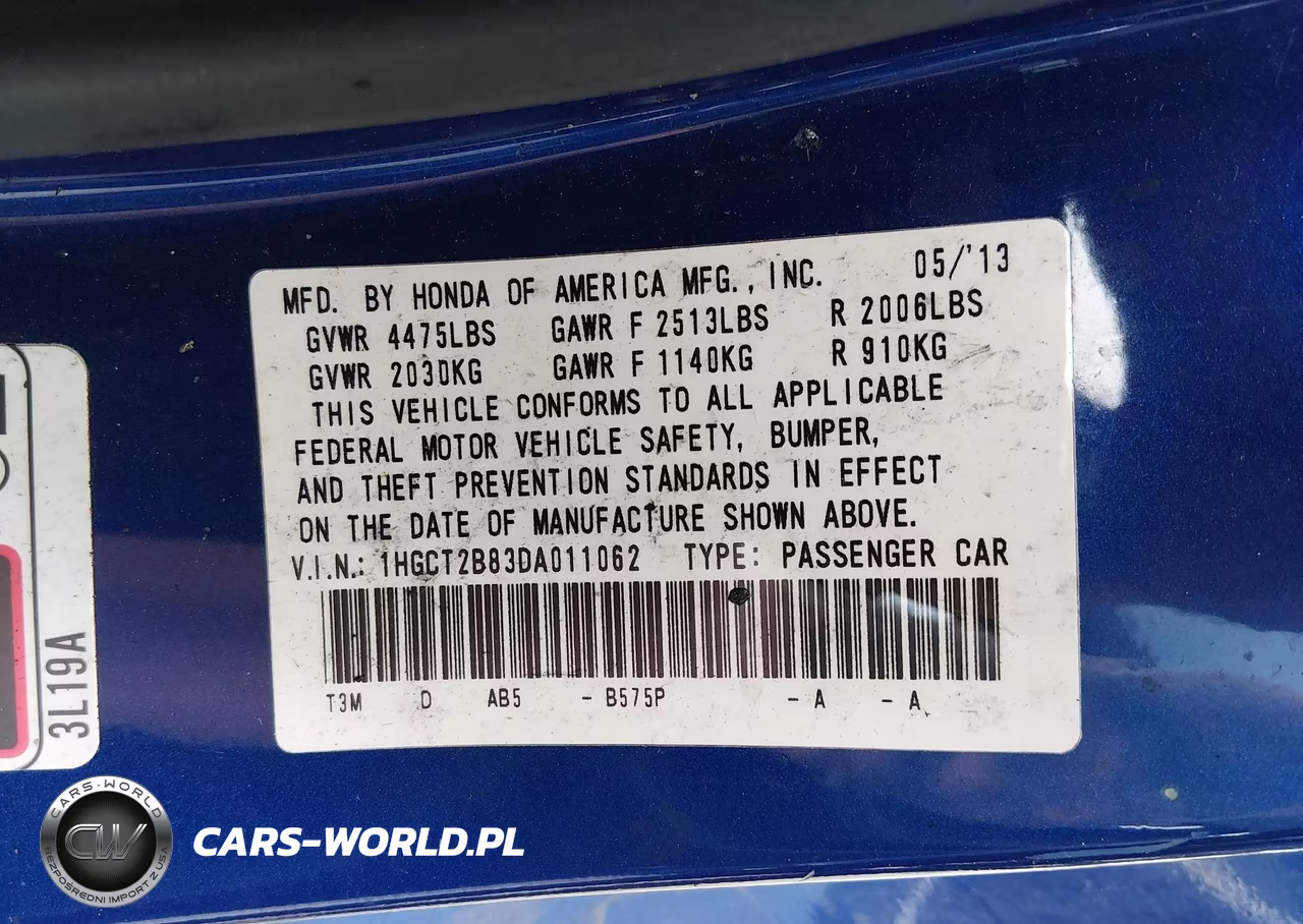 2013 Honda Accord Ex-L V-6 VIN:1HGCT2B83DA011062 - 9