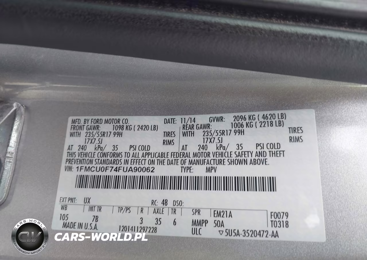 2015 Ford Escape S VIN:1FMCU0F74FUA90062 - 9