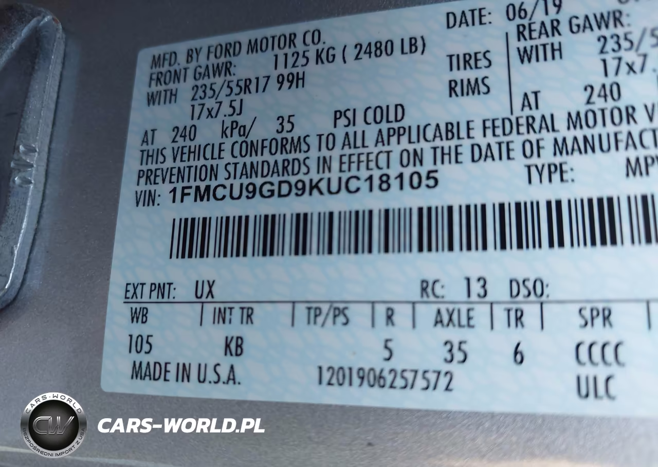 2019 Ford Escape Se VIN:1FMCU9GD9KUC18105 - 9