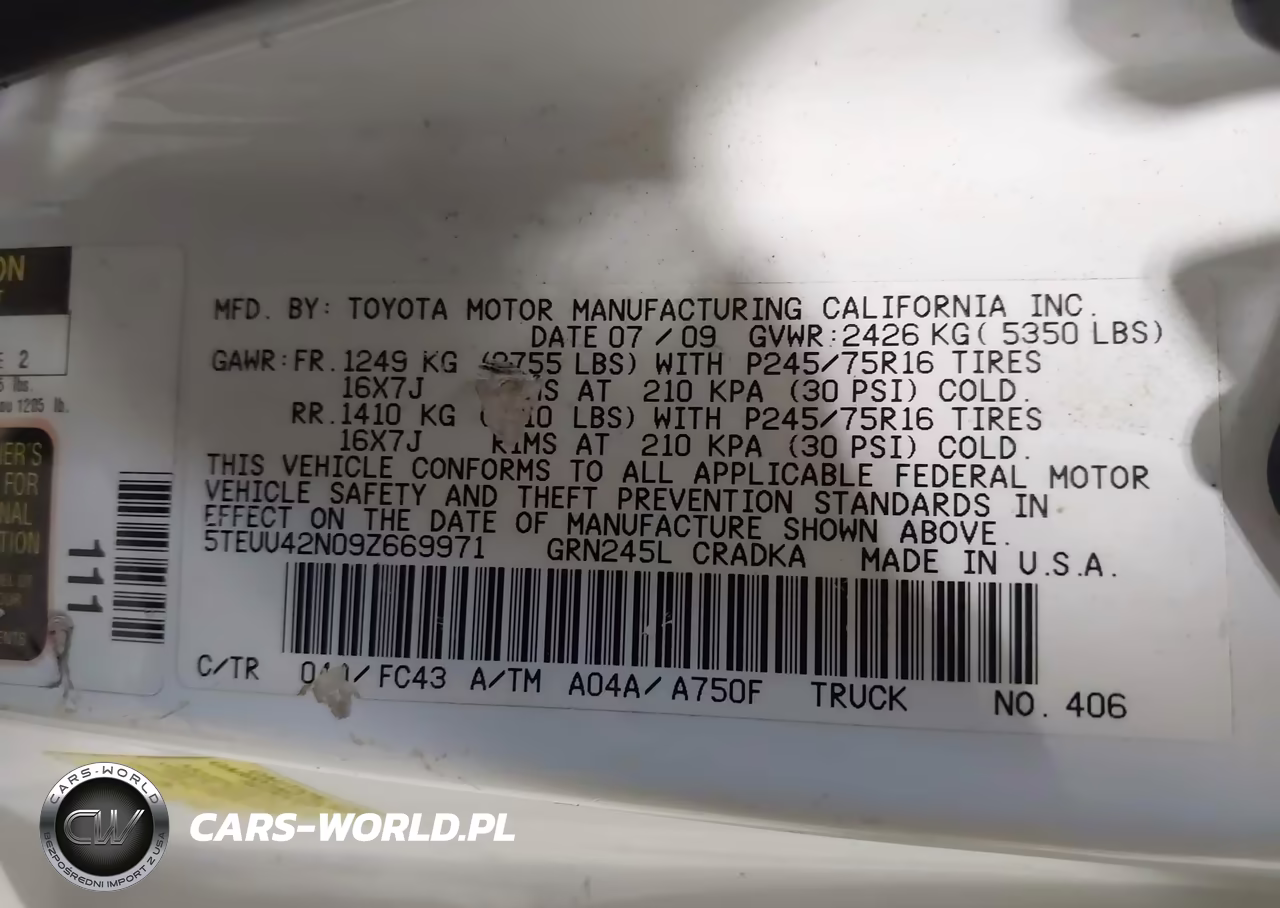 2009 Toyota Tacoma Base V6 VIN:5TEUU42N09Z669971 - 9