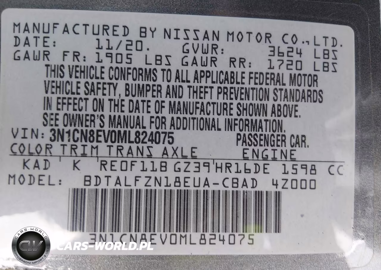 2021 Nissan Versa Sv Xtronic Cvt VIN:3N1CN8EV0ML824075 - 9