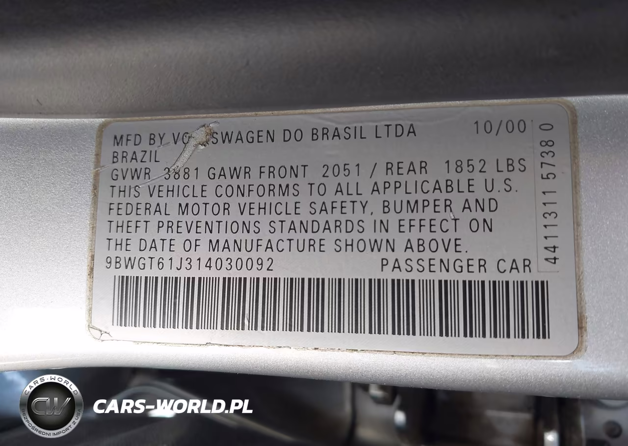 2001 Volkswagen Golf Gls VIN:9BWGT61J314030092 - 9