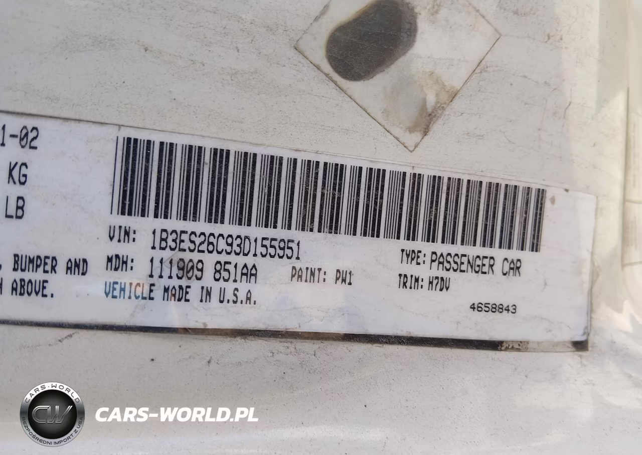 2003 Dodge Neon Se VIN:1B3ES26C93D155951 - 9