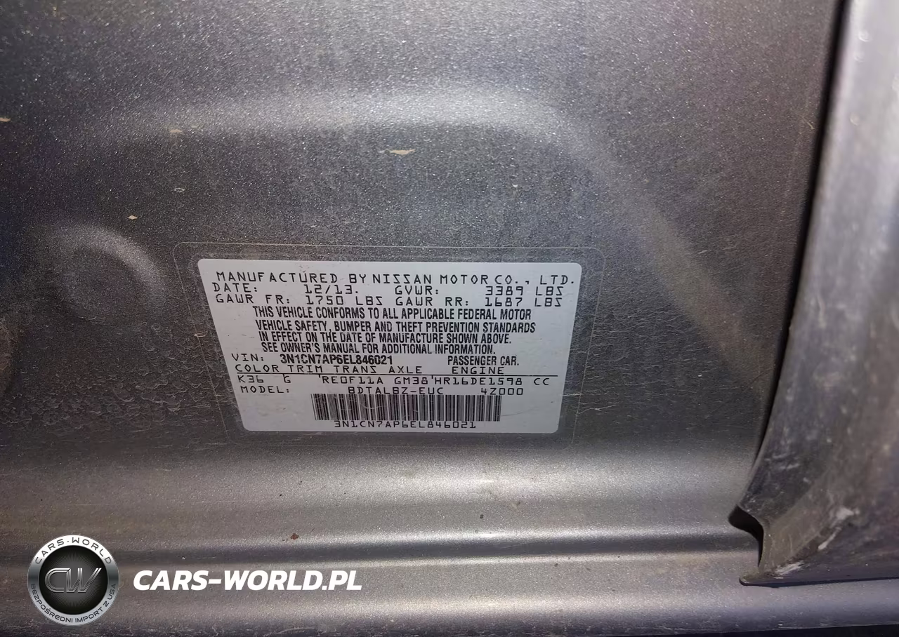 2014 Nissan Versa 1.6 Sv VIN:3N1CN7AP6EL846021 - 9