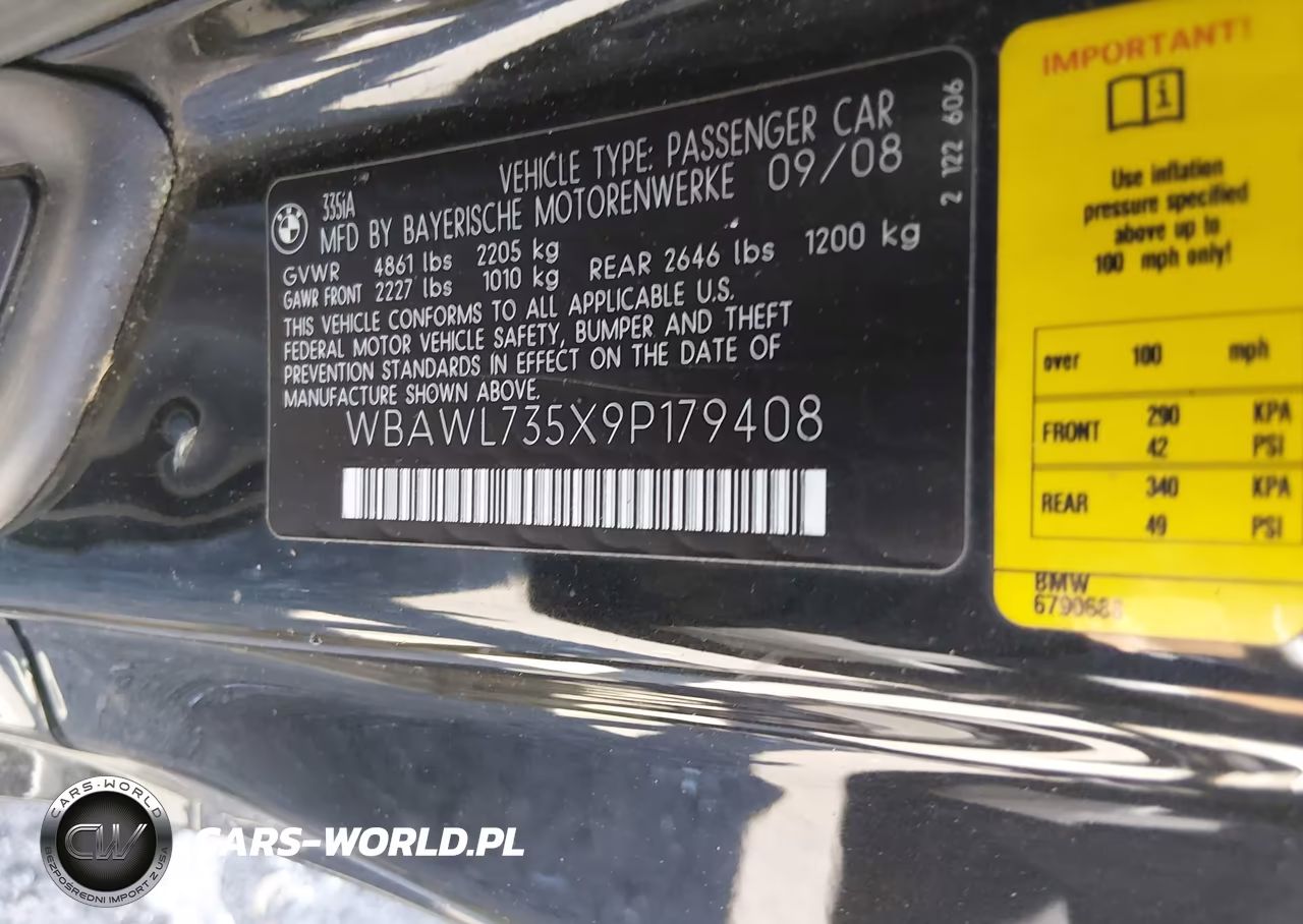 2009 BMW 335I VIN:WBAWL735X9P179408 - 9