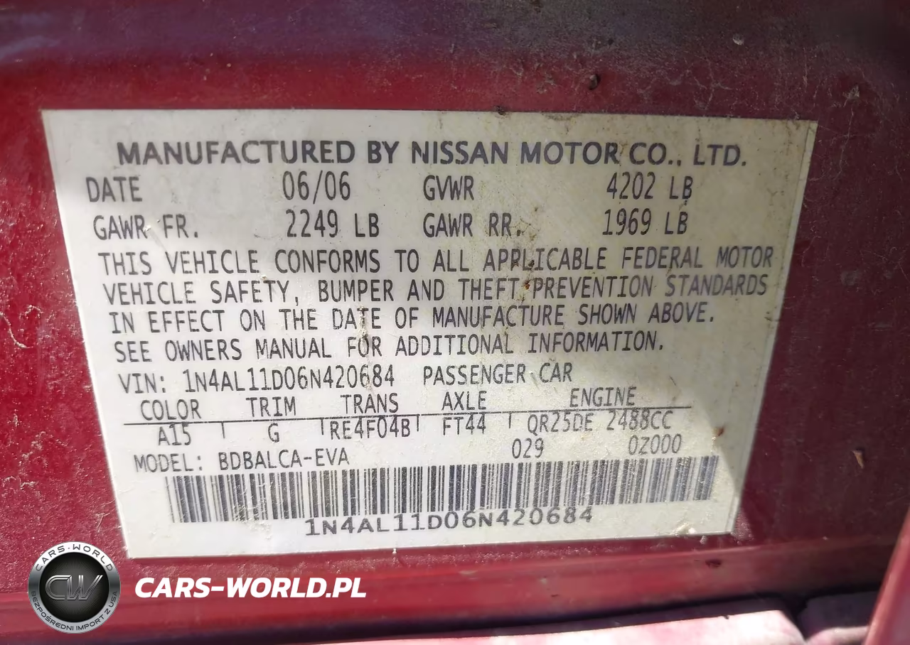 2006 Nissan Altima 2.5 S VIN:1N4AL11D06N420684 - 9