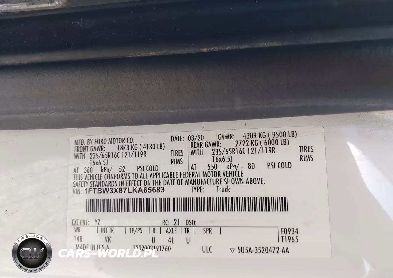 2020 Ford Transit-350 Cargo Van VIN:1FTBW3X87LKA65683 - 9