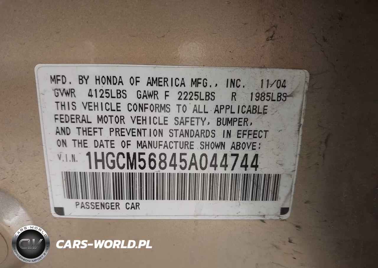 2005 Honda Accord 2.4 Ex VIN:1HGCM56845A044744 - 9
