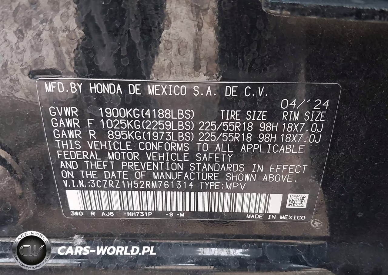 2024 Honda Hr-V 2Wd Sport-2Wd Sport W-O Bsi VIN:3CZRZ1H52RM761314 - 9