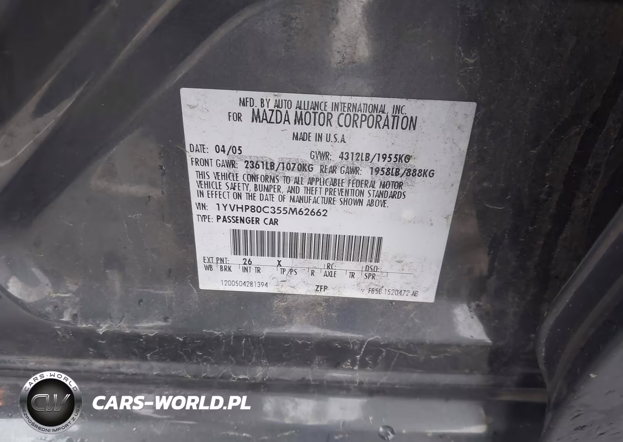 2005 Mazda Mazda6 I Base VIN:1YVHP80C355M62662 - 9