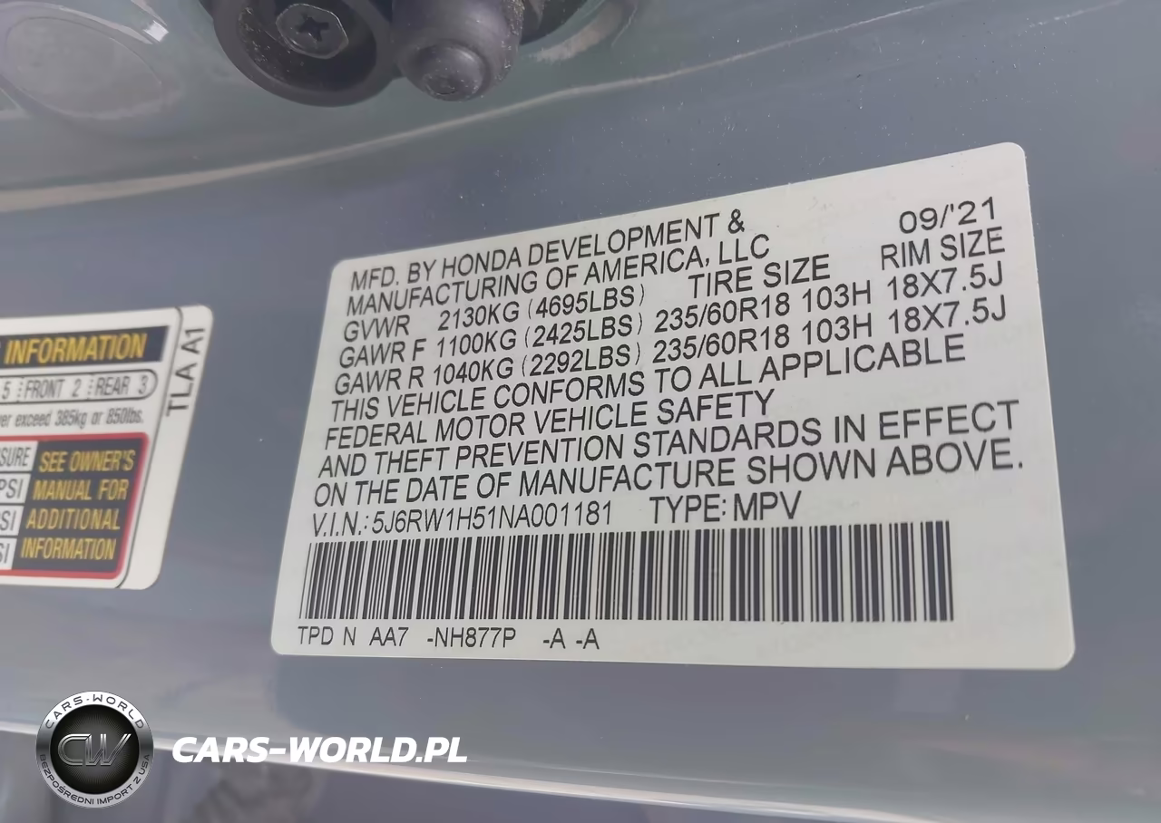 2022 Honda Cr-V 2Wd Ex VIN:5J6RW1H51NA001181 - 9