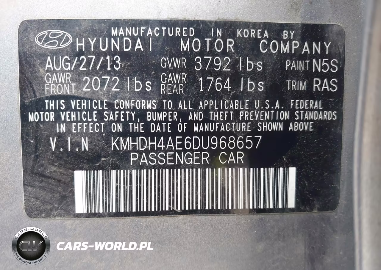 2013 Hyundai Elantra Gls VIN:KMHDH4AE6DU968657 - 9