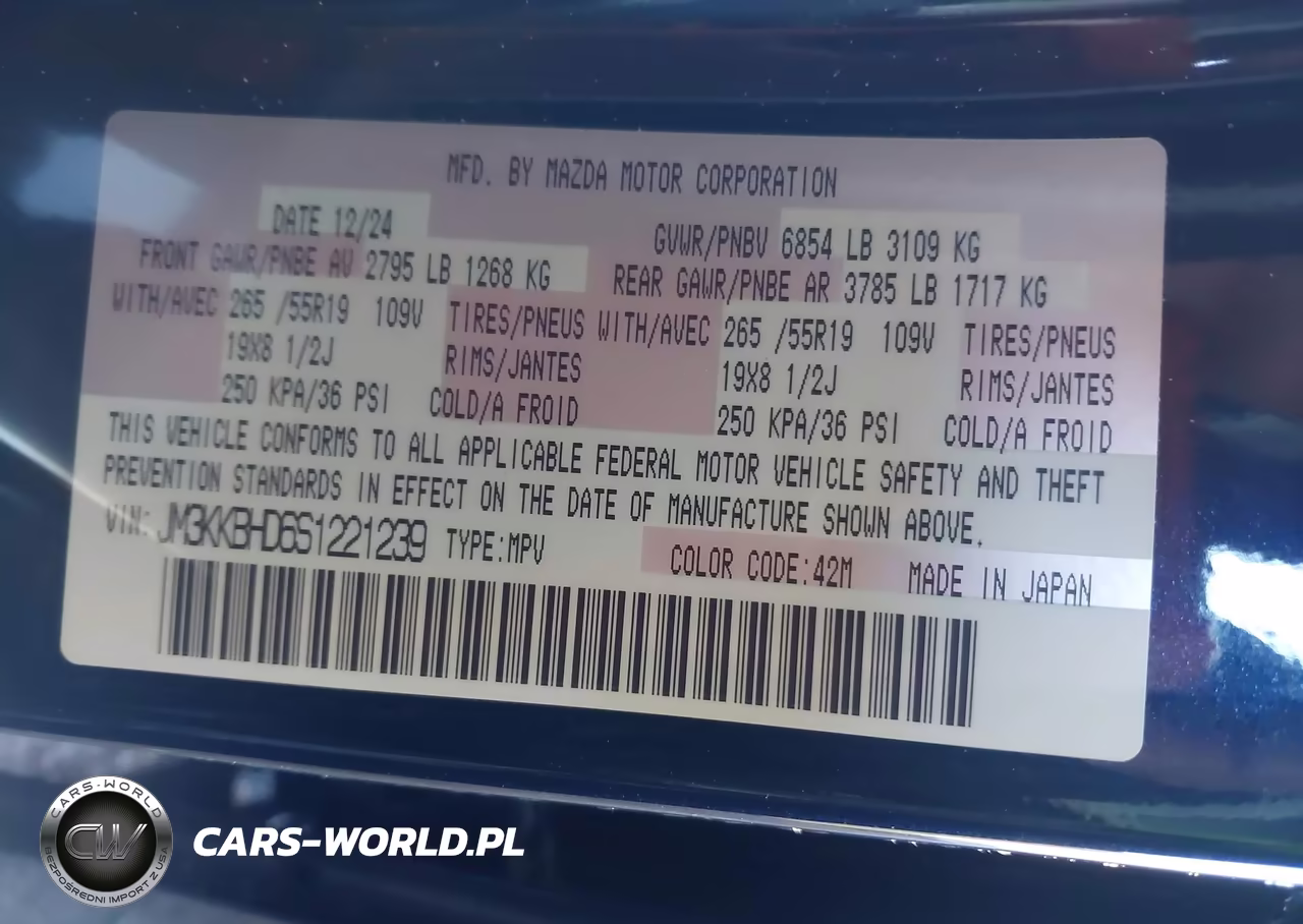 2025 Mazda Cx-90 3.3 Turbo Preferred Package VIN:JM3KKBHD6S1221239 - 9
