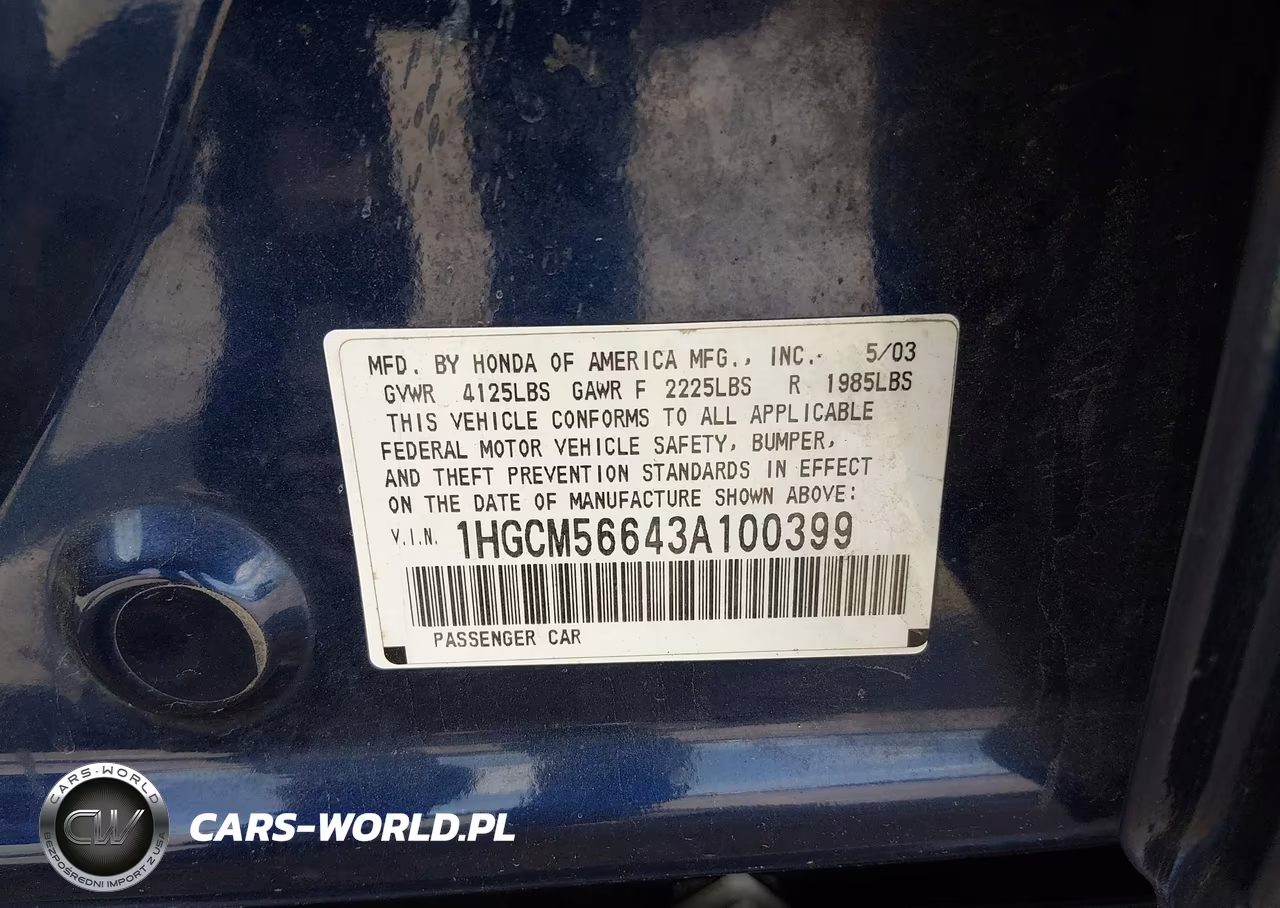2003 Honda Accord 2.4 Ex VIN:1HGCM56643A100399 - 9