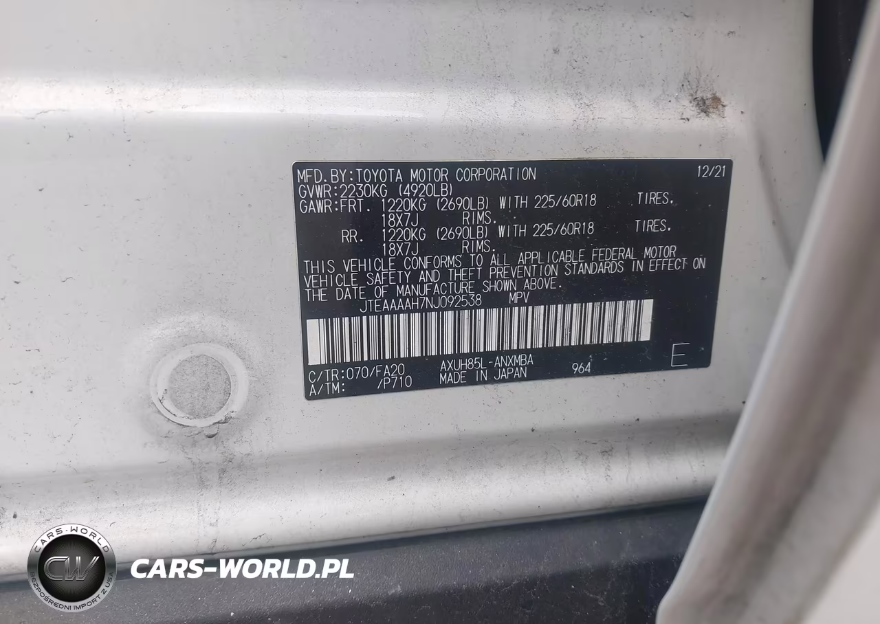 2022 Toyota Venza Le VIN:JTEAAAAH7NJ092538 - 9