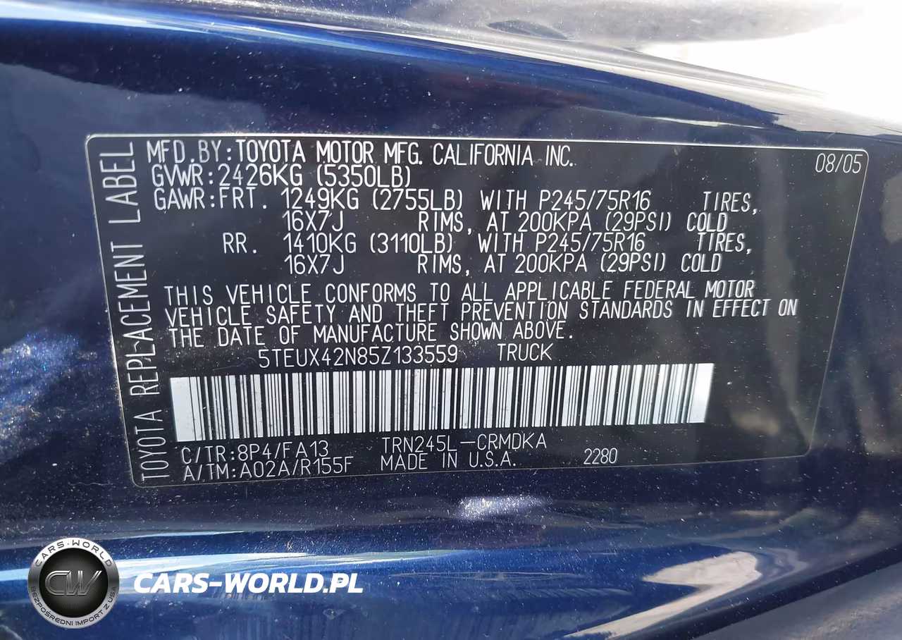 2005 Toyota Tacoma VIN:5TEUX42N85Z133559 - 9