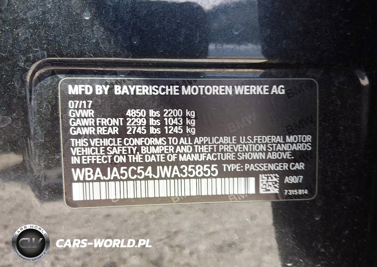 2018 BMW 530I VIN:WBAJA5C54JWA35855 - 9