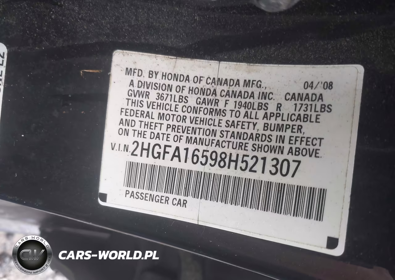 2008 Honda Civic Lx VIN:2HGFA16598H521307 - 9