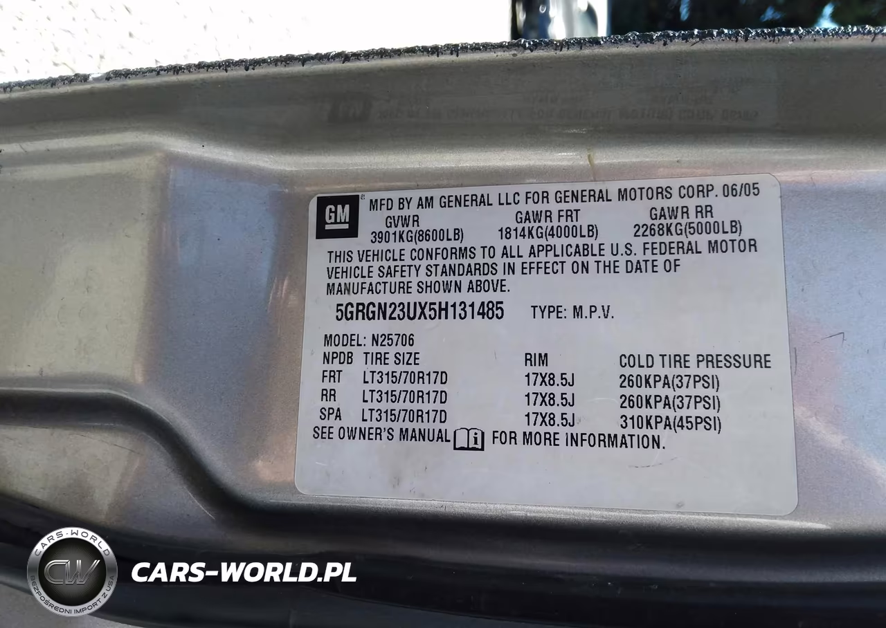 2005 Hummer H2 Suv VIN:5GRGN23UX5H131485 - 9