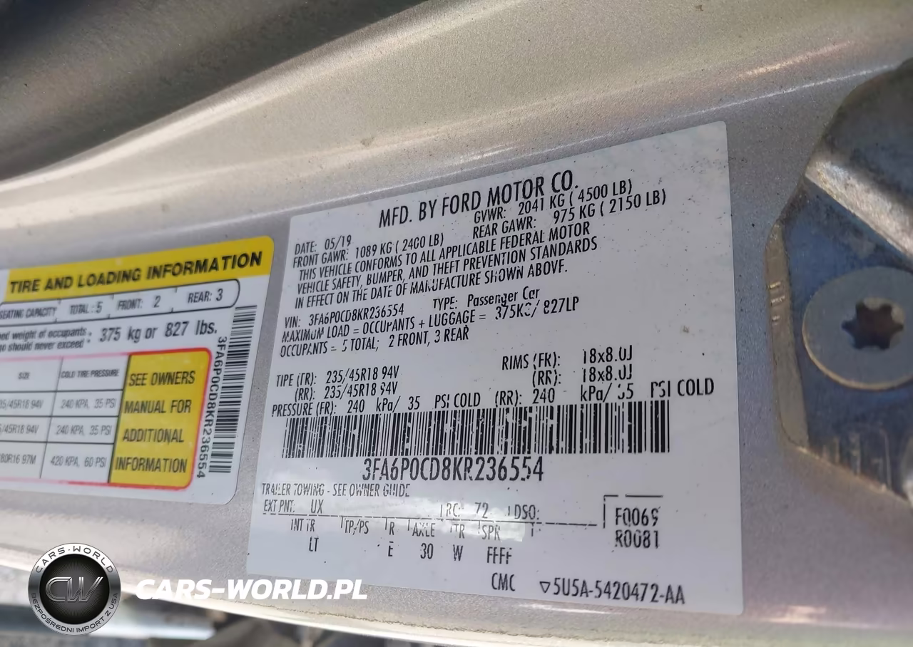 2019 Ford Fusion Sel VIN:3FA6P0CD8KR236554 - 9