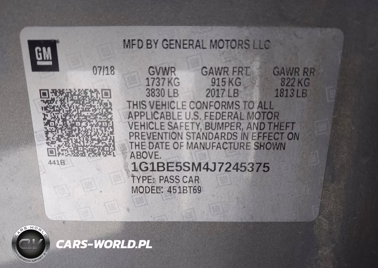 2018 Chevrolet Cruze Lt Auto VIN:1G1BE5SM4J7245375 - 9