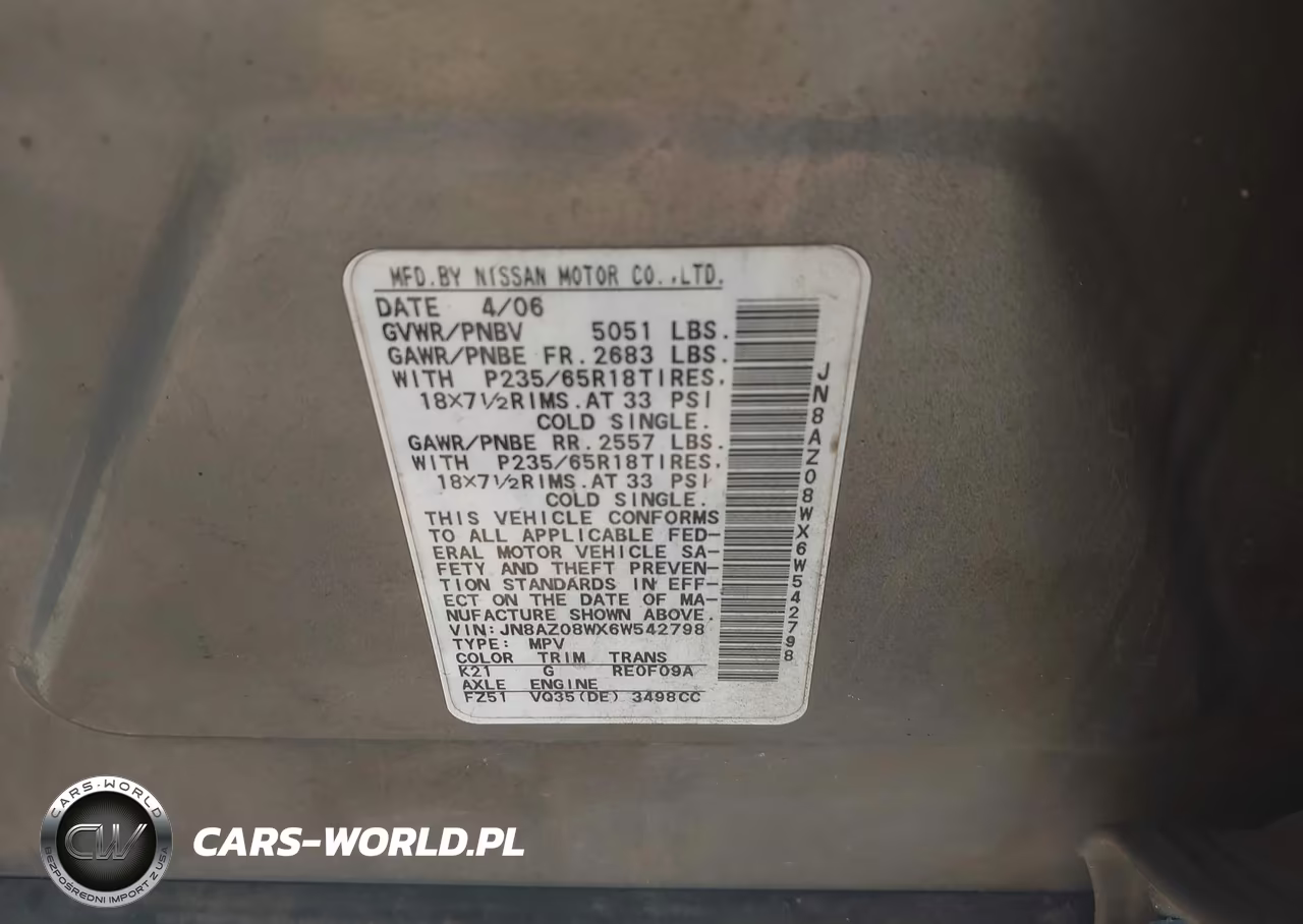 2006 Nissan Murano Sl VIN:JN8AZ08WX6W542798 - 9
