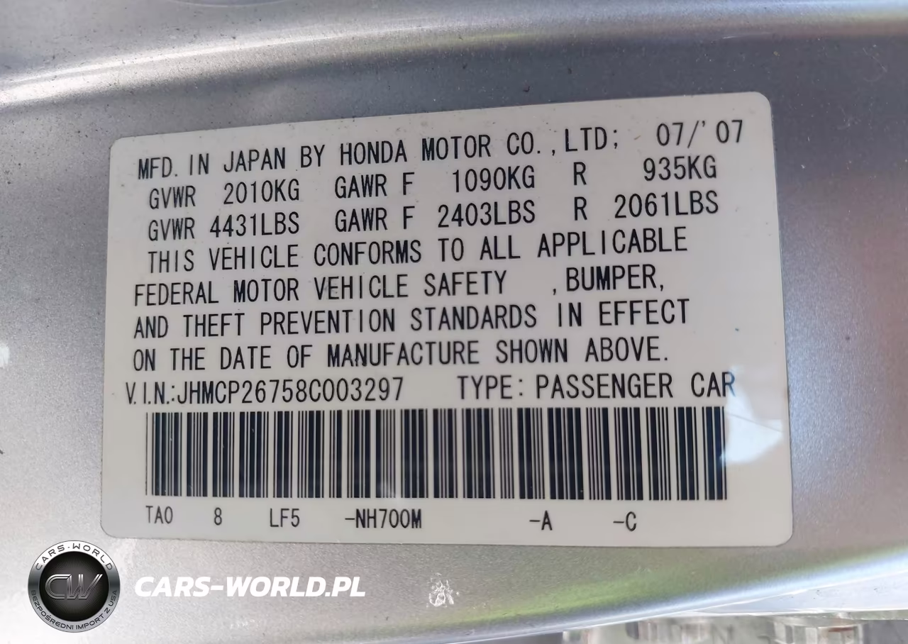 2008 Honda Accord 2.4 Ex VIN:JHMCP26758C003297 - 9
