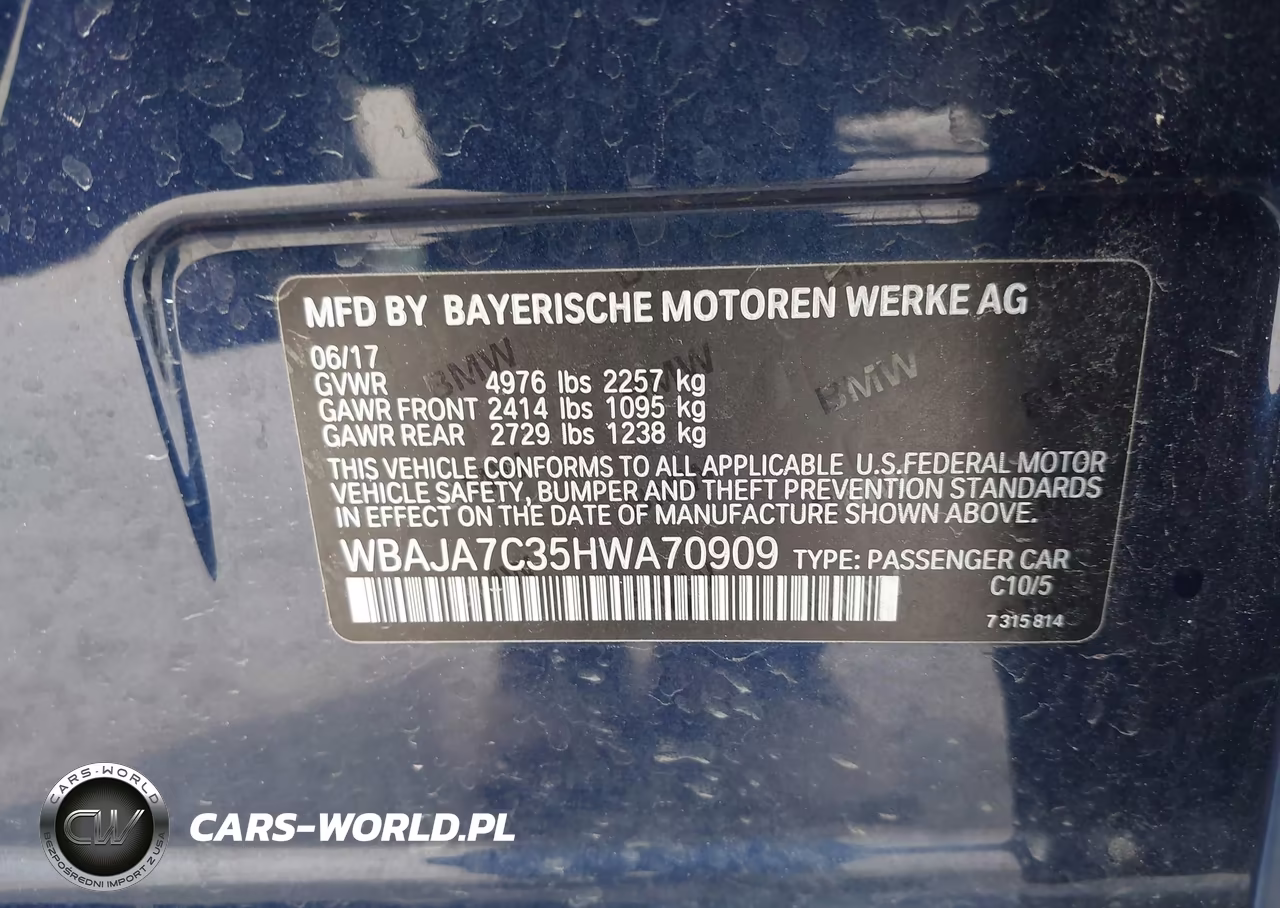 2017 BMW 530I xDrive VIN:WBAJA7C35HWA70909 - 9