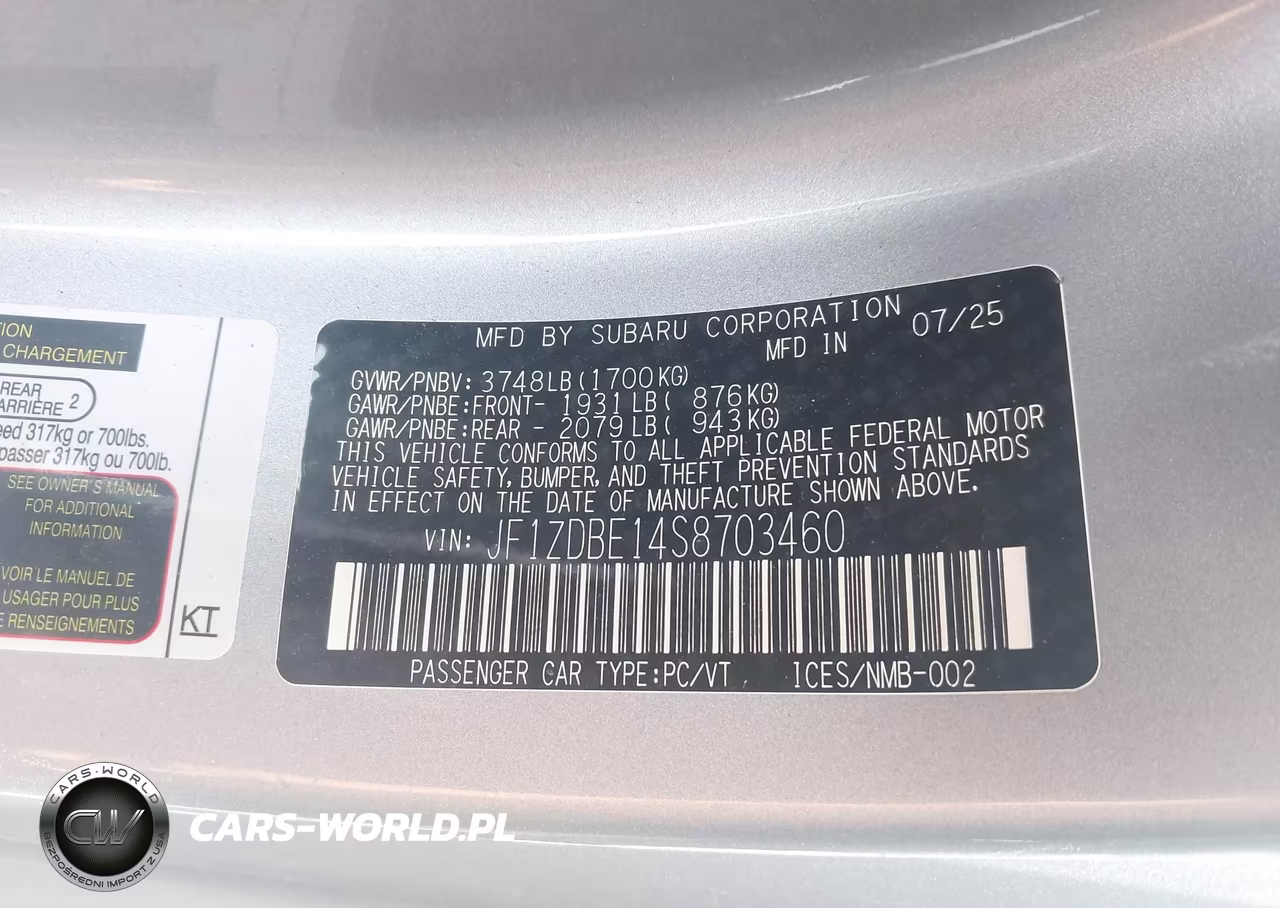 2025 Subaru Brz Limited VIN:JF1ZDBE14S8703460 - 9