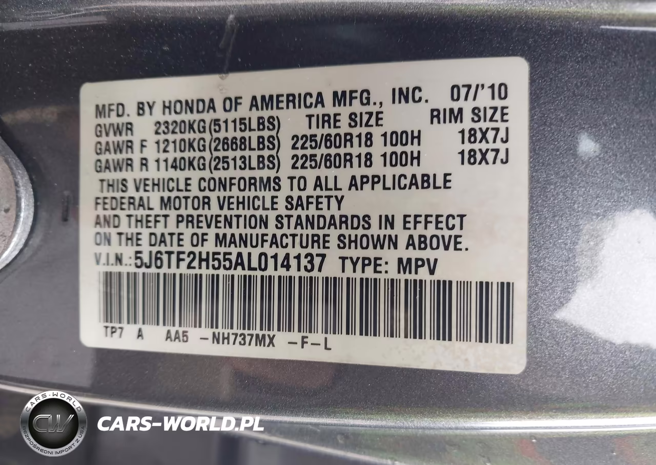2010 Honda Accord Crosstour Ex-L VIN:5J6TF2H55AL014137 - 9