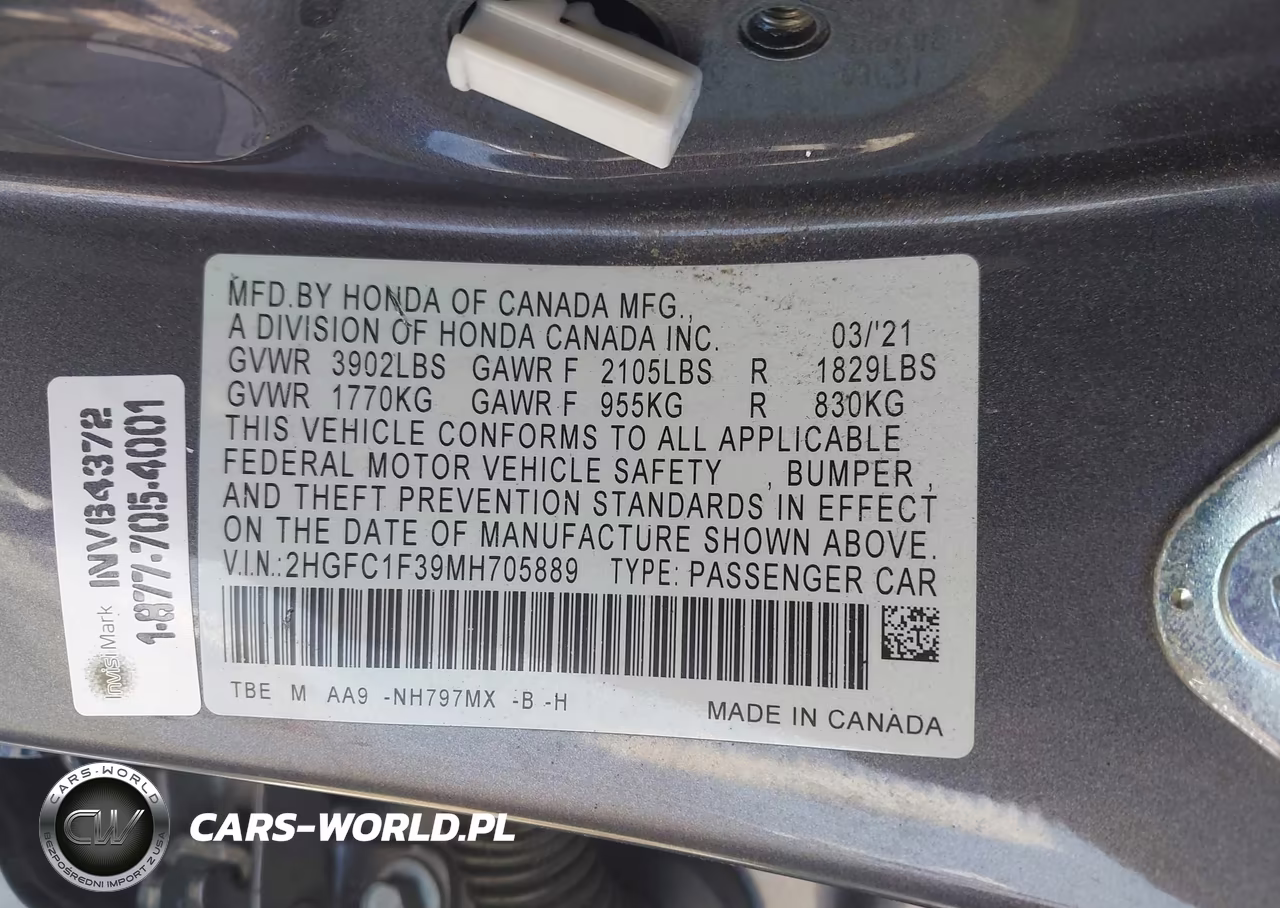 2021 Honda Civic Ex VIN:2HGFC1F39MH705889 - 9
